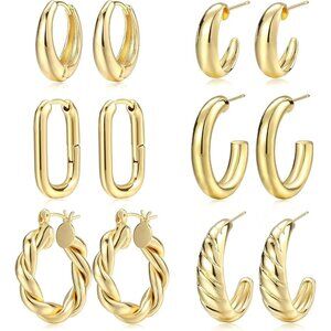Gold Hoop Earrings Set for Women 14K Plated Lightweight Hypoallergenic Gift